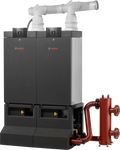 Bosch Condens 7000 WP compact condensing boiler for large buildings with cascade connection option and high energy efficiency.
