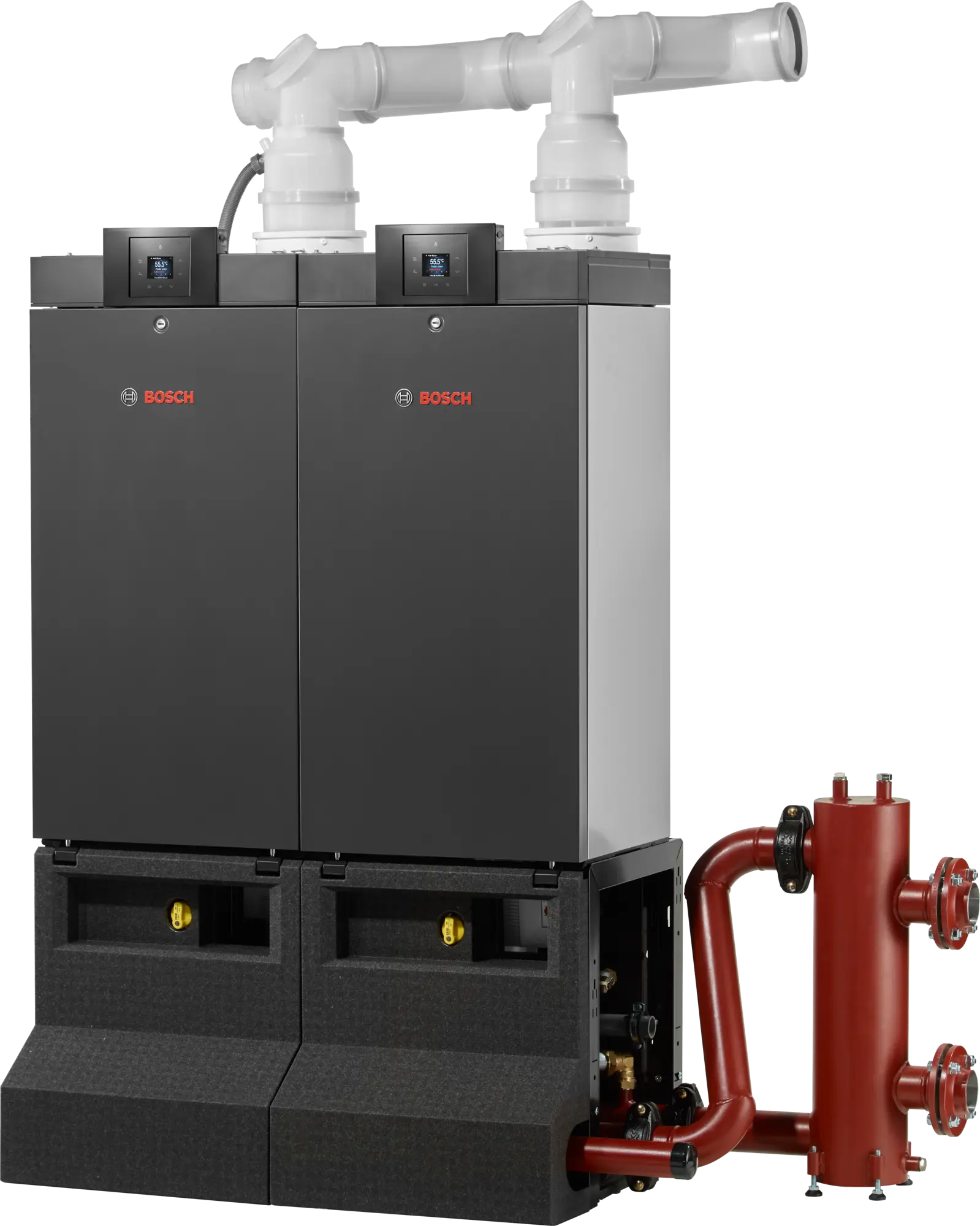 Bosch Condens 7000 WP compact condensing boiler for large buildings with cascade connection option and high energy efficiency.