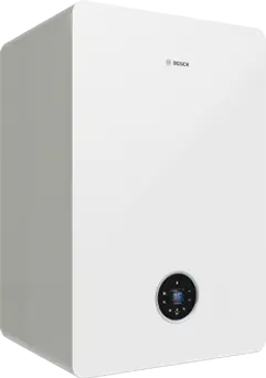 Bosch Condens 5700i WT wall-mounted white gas condensing boiler with integrated hot water tank and touchscreen control panel