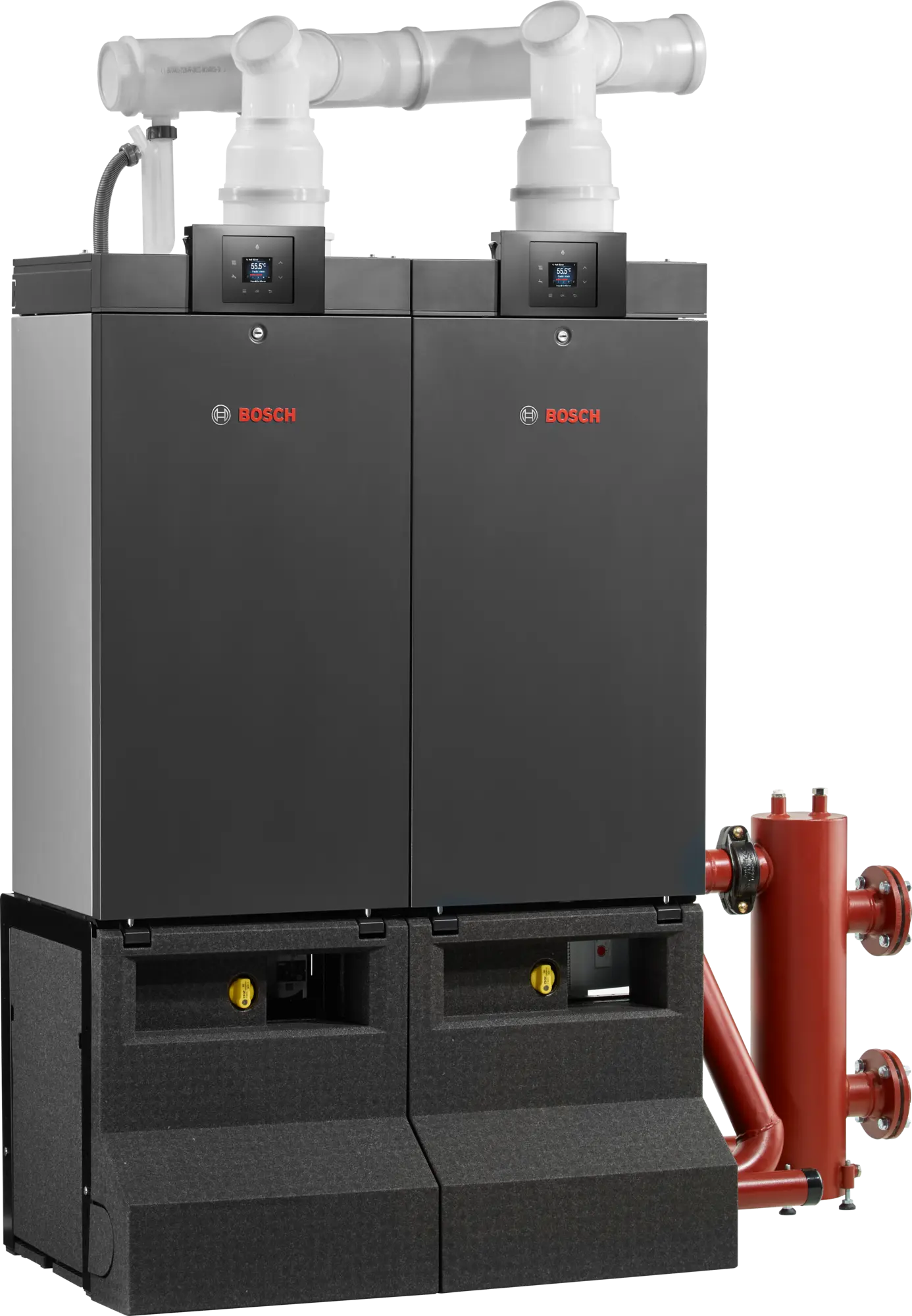 Bosch Condens 7000 WP condensing boiler system with cascade connection for large buildings, energy-efficient and compact design