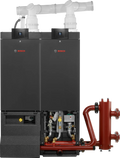 Bosch Condens 7000 WP condensing boiler for large buildings with compact design and cascade connection option.