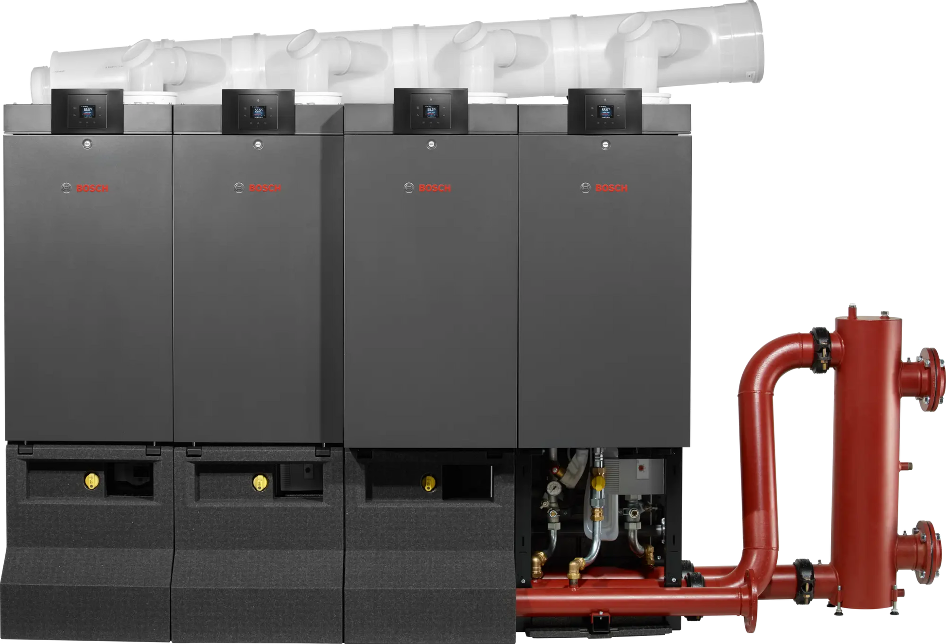 Bosch Condens 7000 WP powerful condensing boiler cascade system for large commercial buildings with compact design and high energy efficiency