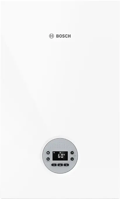 Bosch Condens 1200 W compact gas boiler with digital control panel for heating and hot water.