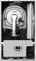 Bosch Condens 1200 W compact gas boiler with electronic control panel for efficient home heating and hot water.