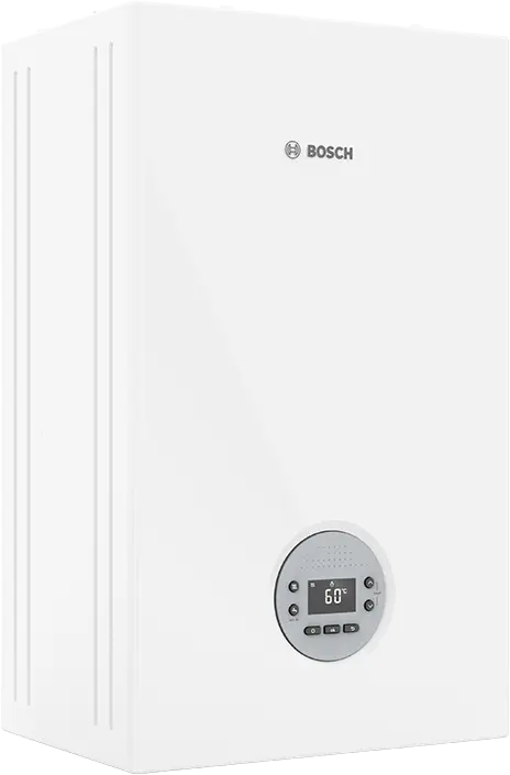 Bosch Condens 1200 W compact gas boiler with digital control panel for efficient heating and hot water.