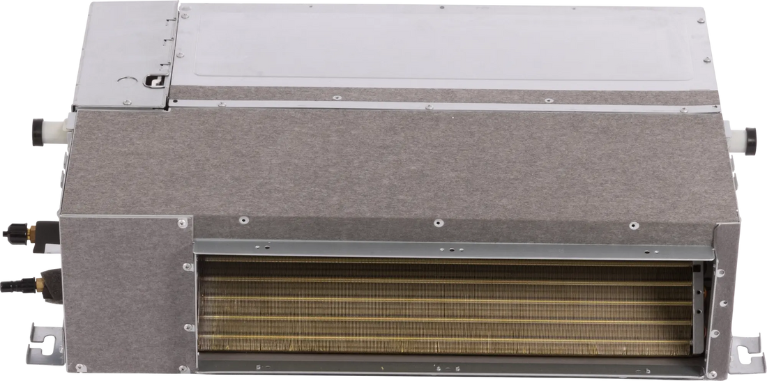 Bosch Climate 5000iU D indoor ducted air conditioning unit with flat design and large airflow for efficient heating and cooling.