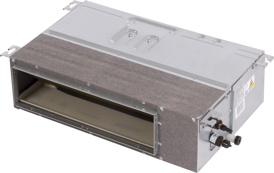 Bosch Climate 5000iU D indoor ducted air conditioning unit with flat design and large airflow for efficient heating and cooling.
