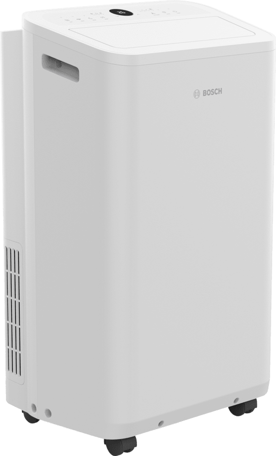 Bosch Cool 2000 mobile air conditioner with 2000W cooling capacity, portable design, eco-friendly R290 refrigerant, and adjustable 360° airflow.