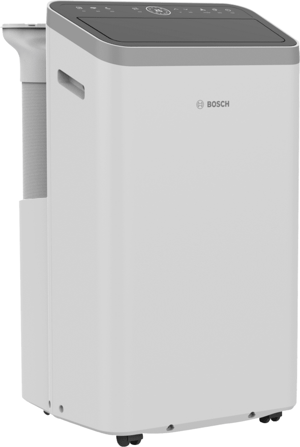 Bosch Cool 4000 mobile air conditioner with 2.6 kW cooling, portable design, LED display, remote control, and dehumidification function.
