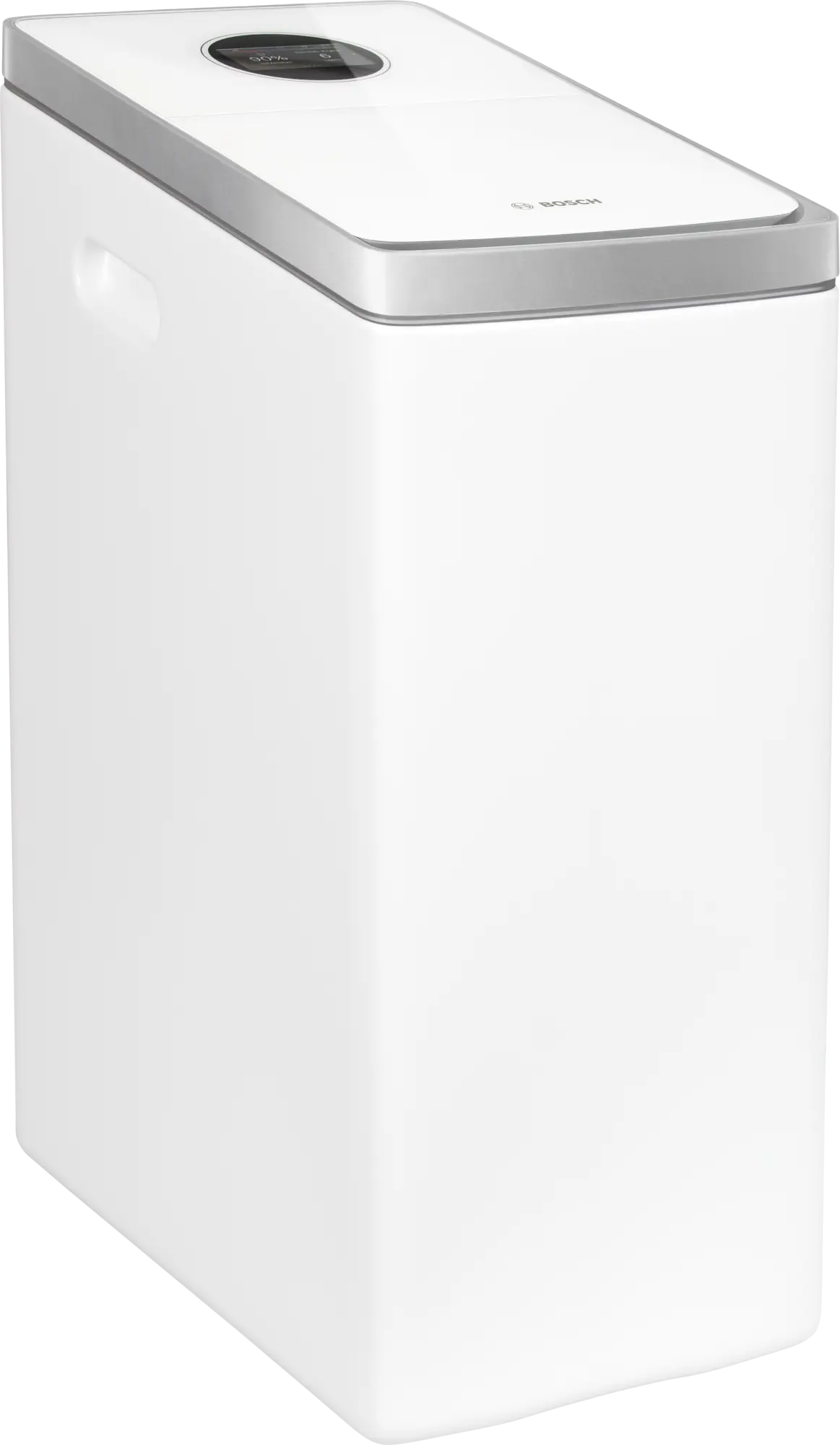 Bosch Aqua 8000i S water softening station with 26 liters capacity, touch control panel, salt level sensor, and smart app connectivity.