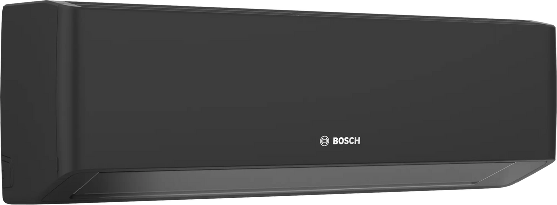 Bosch Climate 7000i black inverter air conditioner with A+++ energy rating, smart Wi-Fi control, ultra-quiet 19dB operation, and advanced air purification.