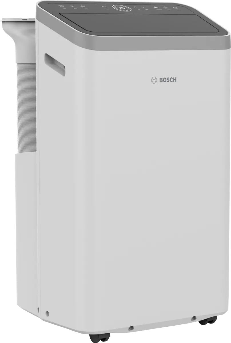 Bosch Cool 5000 mobile air conditioner with inverter technology, energy-efficient cooling, dehumidifying, and ventilation functions.
