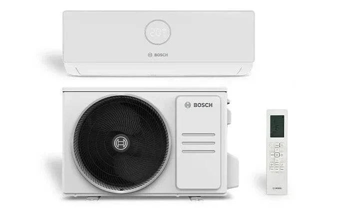 Bosch Climate 5000i split air conditioner with 2.6 kW cooling, WiFi control, and remote, energy-efficient A+++ rating