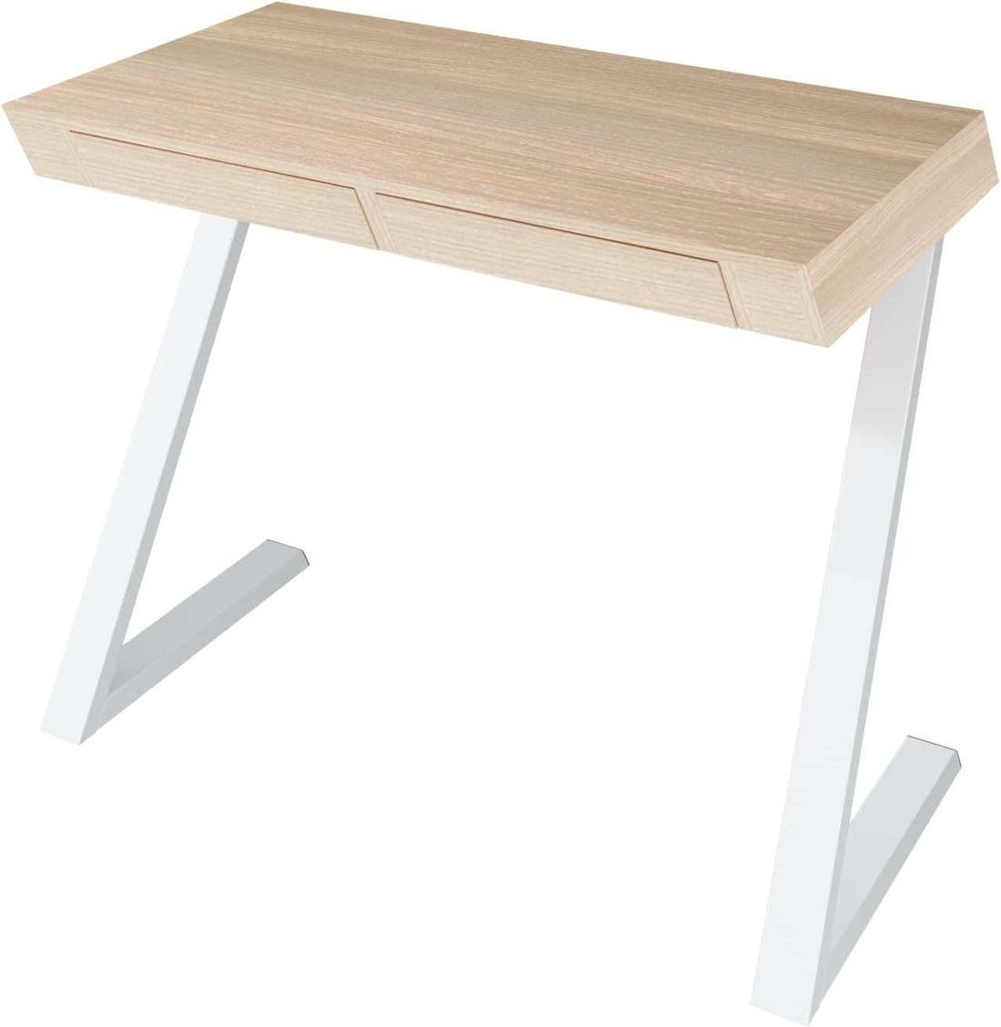 Modern Nith Desk with oak veneer top and white steel legs, 100 x 76 cm compact workspace