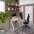 Modern Nith Desk with oak veneer top and white steel legs in minimalist home office setup